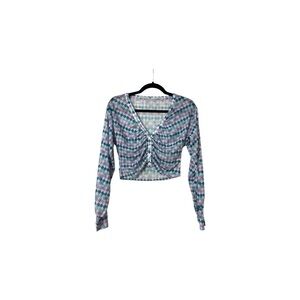 Colorful Checkered Floral Urban Outfitters Button Down Crop Top